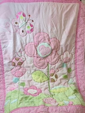 Child Of Mine Carters Baby Comforter Quilted Pink Butterfly Ladybug Flower